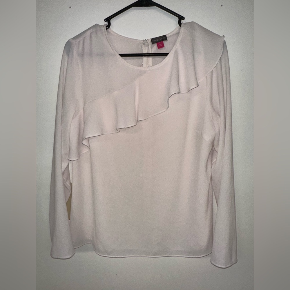 Vince Camuto Women's Top Top Sz‎ S Ruffled Blouse Off White/Light Blush
